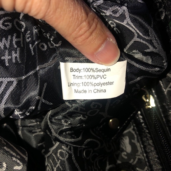 Betsy Johnson sequin floral (roses) Tote. Large  chain double handle - Picture 13 of 16